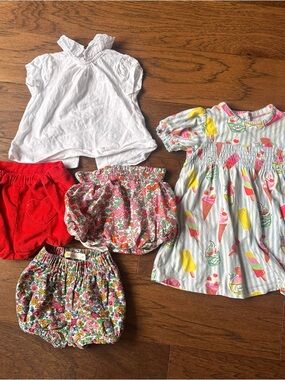 Baby Boden White Top with Multicolor Ice Cream Print Dress & Matching Bloomers
